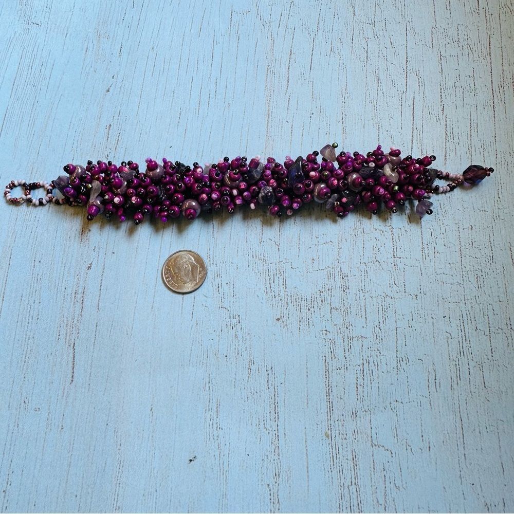 Purple Bead and Stone Chip Cha Cha Bracelet‎